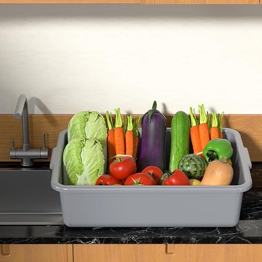 35 L Commercial Bus Box Plastic Utility Bus Tubs 4-Pack Gray