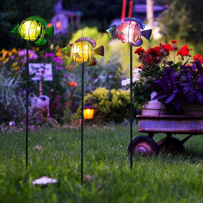 Outdoor Garden Solar Lights3Pack Decorative Solar Lights for Garden Decor Tropical Fish Backyard DecorLed Solar Lights with Stakes for Yard Landscape Patio(21.3''H)