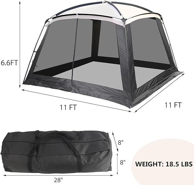 Screen House Room 11x11 Ft Mesh Net Tent Canopy Shelter Gazebo Easy Setup &amp Waterproof &amp Sunshade Suitable for Camping Trip Backyard Beach Picnic