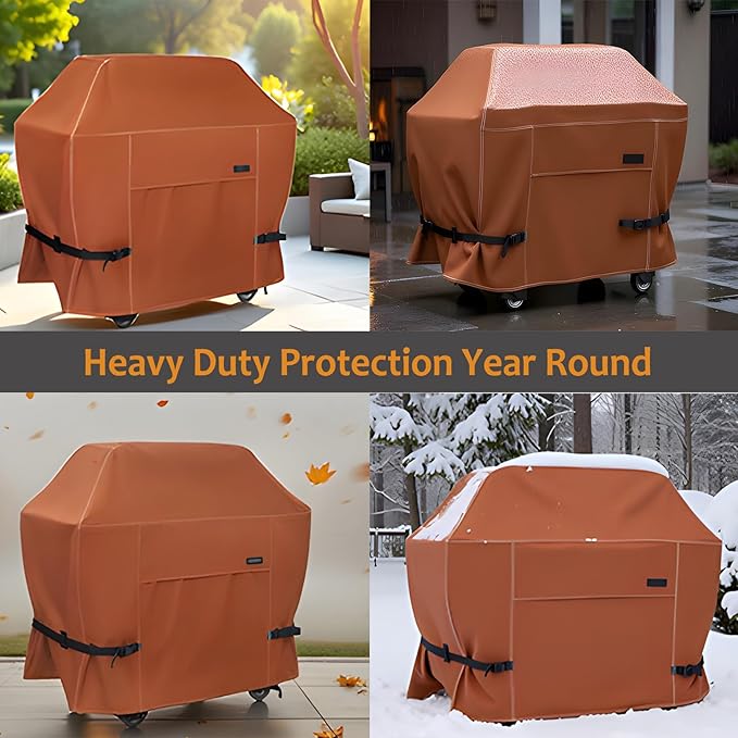 NettyPro Grill Cover Heavy Duty Waterproof 48 inch Outdoor 2-3 Burners Gas BBQ Cover for Outside Weber Char-Broil Brinkmann Nexgrill Barbecue Brown