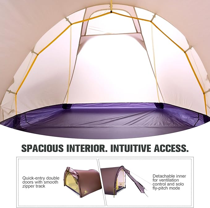 Gale Lite 2 Ultralight 2-Person Tunnel Tent – 2.89 lb Double Silicone-Coated Fabric Compact 3-Season Backpacking Shelter – Wine Brown Bundle with Footprint