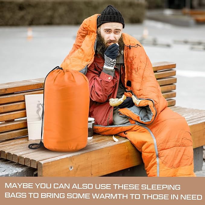 Tranqun 5 Packs Sleeping Bags for Homeless 5 Winter Beanies 5 Gloves Adults 0 Degree Camping Sleeping Bag Waterproof Lightweight for Donation Shelter