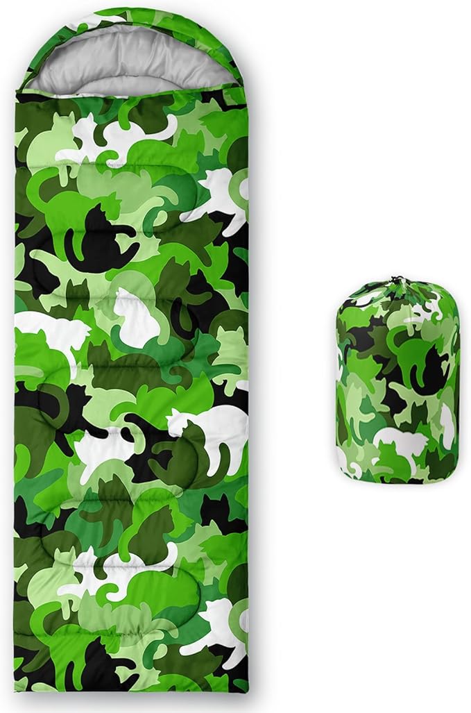 AILONEN Cute Frog Green Camping Sleeping BagLightweight &amp Waterproof3 Season Warm &amp Cool WeatherTravel Portable Compression with Compact Carrying Bag for Kids Girls Adults