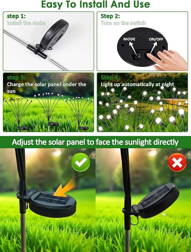 2026 Upgraded Solar Lights Outdoor 8 Pack Solar Garden Lights with 2 Modes Firefly Lights Outdoor Waterproof Sway by Wind Twinkle Firefly Light for Yard Patio Path Garden Decoration (Cool White)