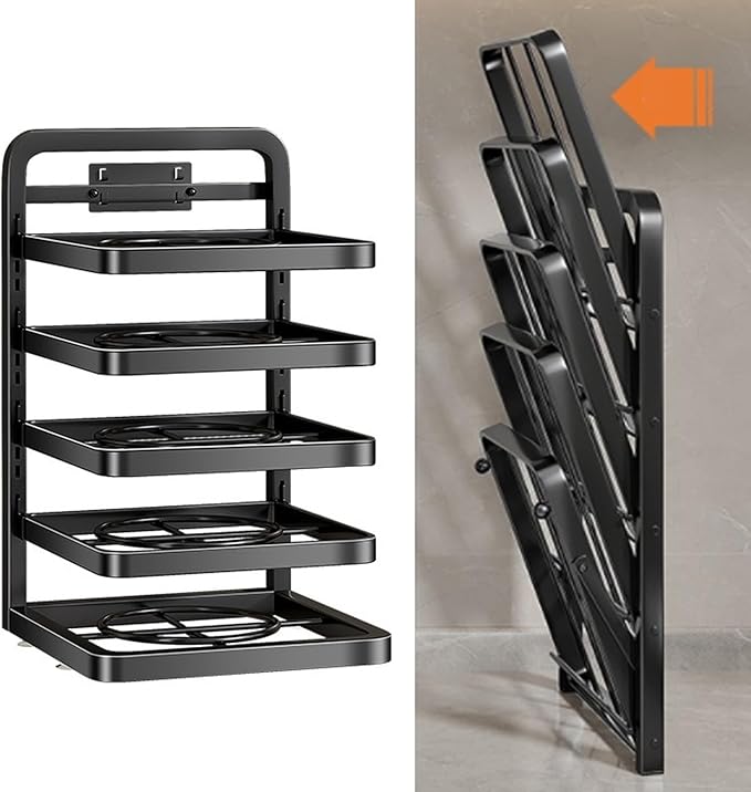 5 Tier Kitchen Counter Storage Shelf Detachable Height Adjustable Kitchen Organizer Space Saving Countertop Rack for Prepared Food Hotpot Dishes Sturdy Carbon Steel Shelf with E