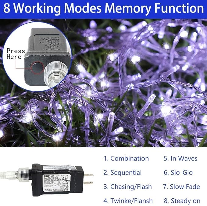 PUHONG Christmas Decoration Star Lights Outdoor320 LED 16.4Ft Christmas String Lights[8 Modes &amp Waterproof] for Halloween Xmas New Year Holiday(Iron) (White)