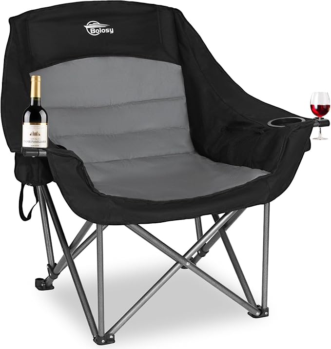 Oversized XL Camping Chairs for Adults Heavy Duty Support 500 lbs Outdoor Folding Chairs Padded Portable Lawn Chairs Camp Chairs with Cup Holder