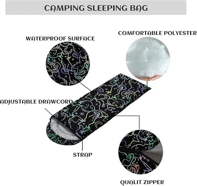 Sleeping Bags for Adults Youth Kids3D Printing Camping Sleeping Bag for Girls Boys Lightweight Waterproof Cold/Warm Weather Sleeping Bag for 3 Seasons