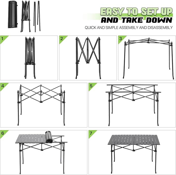 Magshion 37 Folding Camping Table with Large Storage Basket &amp with Carry Bag Aluminum Picnic Table for Indoor Outdoor Camping Backyard BBQ Use Black