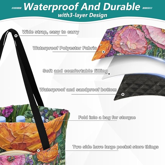 KLL Multi-flowers Waterproof Outdoor picnic mat XXL Picnic Camping Floor Mat for Grass Picnic Items cobija de picnic