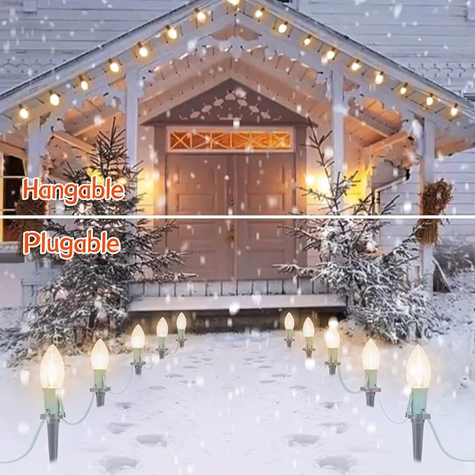 Brightown 2 Pack C9 Christmas Pathway Lights Outdoor Total 51.4 FT 40 LED C9 Pathway Lights Waterproof Connectable Christmas Walkway Light for Yard Ground Sidewalk Driveway Warm White
