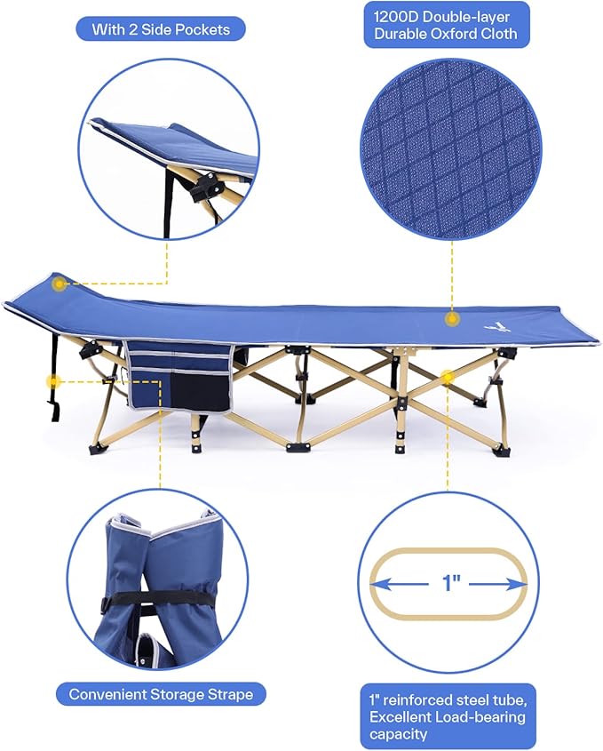 Sportneer Camping Cot: 1200D Double Layer Oxford Camping Cots for Adults - Heavy-Duty Foldable Cots for Camping Travel Tent Day Outdoor &amp Home Guest Camping Cots with Mattress Carry Bag &amp 2 P