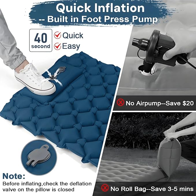 1.8 Pounds Ultralight Camping Sleeping Pad - R-Value 3.0 for 4 Seasons Durable &amp 100% Waterproof Outdoor Air Mattress Compact Sleeping Mat for Hiking Backpacking Travel