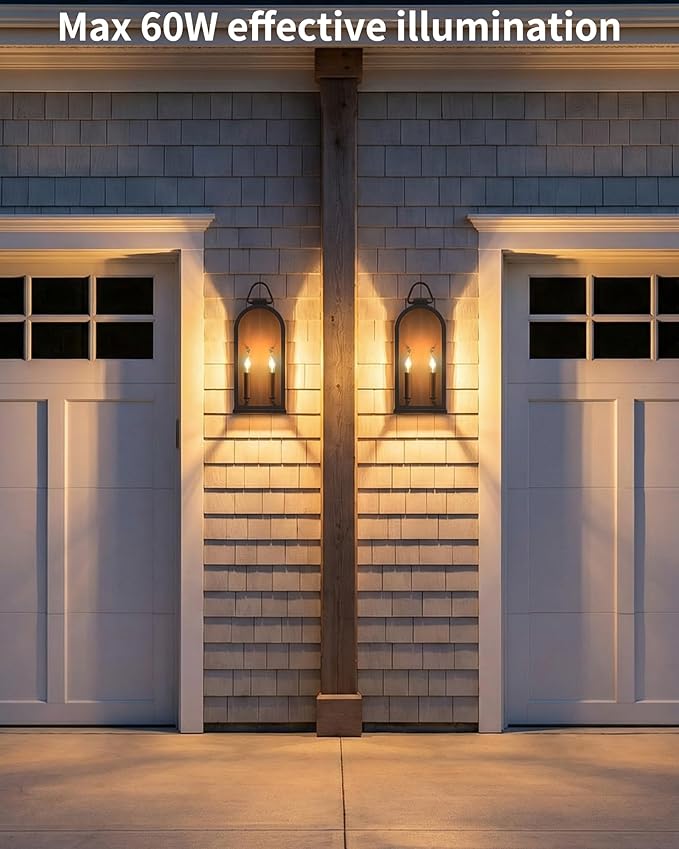 Outdoor Wall Light Fixtures 2-Light Porch Lights Outdoor Matte Black Exterior Waterproof Wall Sconce with Glass Shade Outside Lantern for House Doorway Patio Entryway E12 Socket 2 Pack