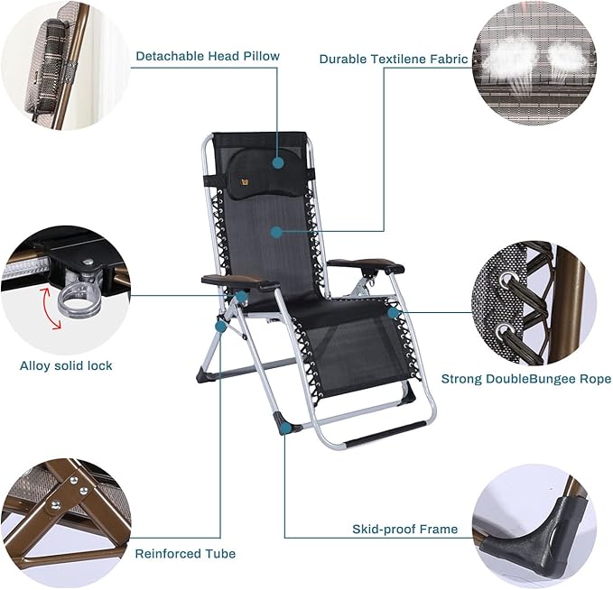 Sunloungers Extra Wide Sun Loungers Chair Premium Folding and Reclining Sunlounger Camping Lounge Chair Portable Chair with Foot Rest Support 200kg