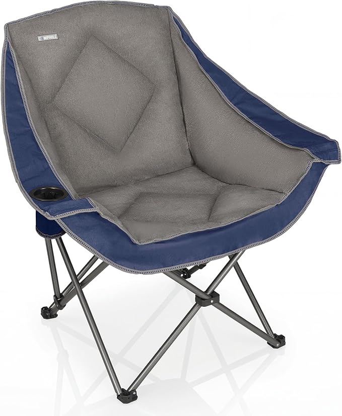 CAMPHILL Folding Camping ChairOversized Portable Camping Chair with Cup HolderHeavy Duty Padded Lawn Chair for Camping Tailgates Beach and Sports