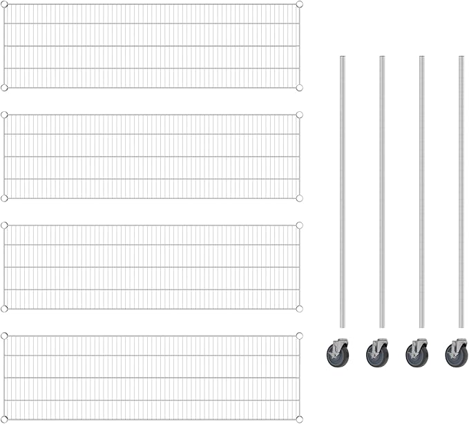 Commercial NSF Listed Chrome Mobile Wire Shelving Kit 18 x 60 x 60 with 4 Shelves Perfect for Warehouse Walk-in Refrigerator Freezer Grocery Store Restaurant Dishroom