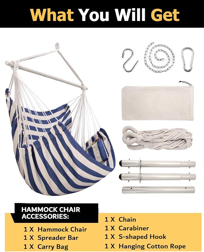 ADVOKAIR Hammock Chair Large 70.9x47.2 32% Bigger XXL Hanging Swing Chair with 500lbs Capacity Heavy Duty Steel Spreader Bar Extra Roomy Comfort for Adult Indoor Outdoor Bedroom Patio