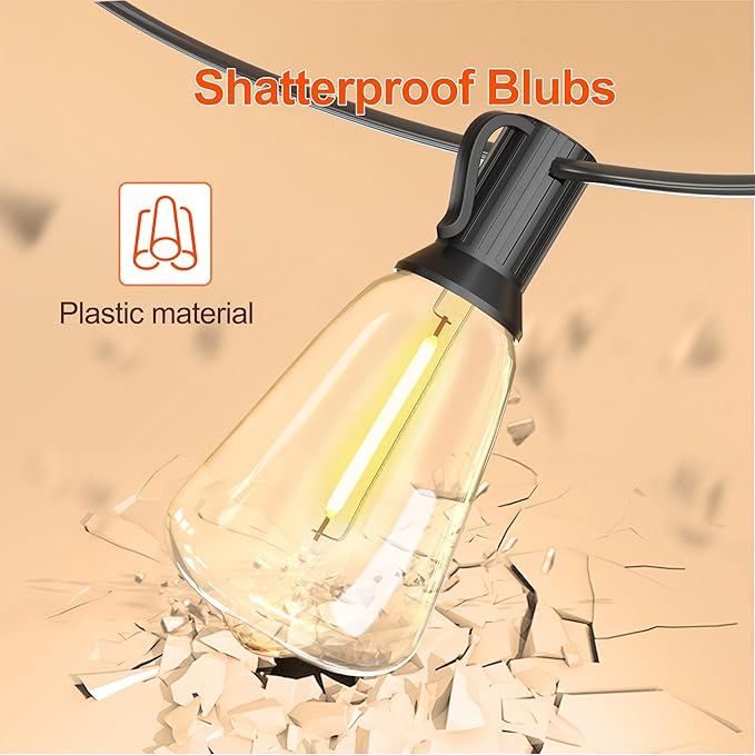 120FT Solar String Lights Outdoor Waterproof with Remote Control Solar Patio Lights 30+2 shatterproof LED ST38 Bulbs for Porch Garden Market Bistro Patio Backyard Fence