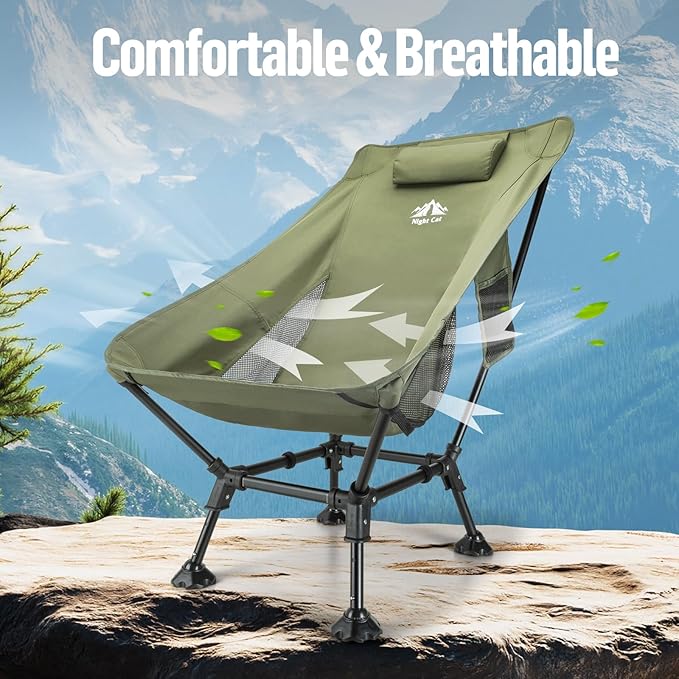 Night Cat High-Back Camping Chair: Lightweight Comfortable Backpacking Chair with Head Support and Anti-Sinking Feet for Hiking Lawn Mountain 330 LBS Green