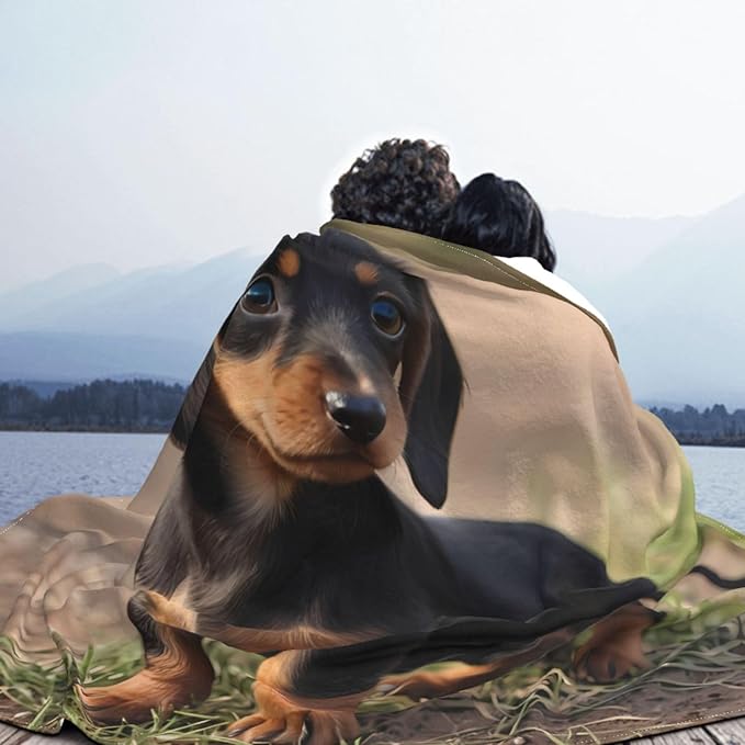 Dachshund Puppy 60x50 Printed Soft Fleece Blanket for Sofa Bed and Camping - Cozy Blanket for Travel Picnics Nighttime Use