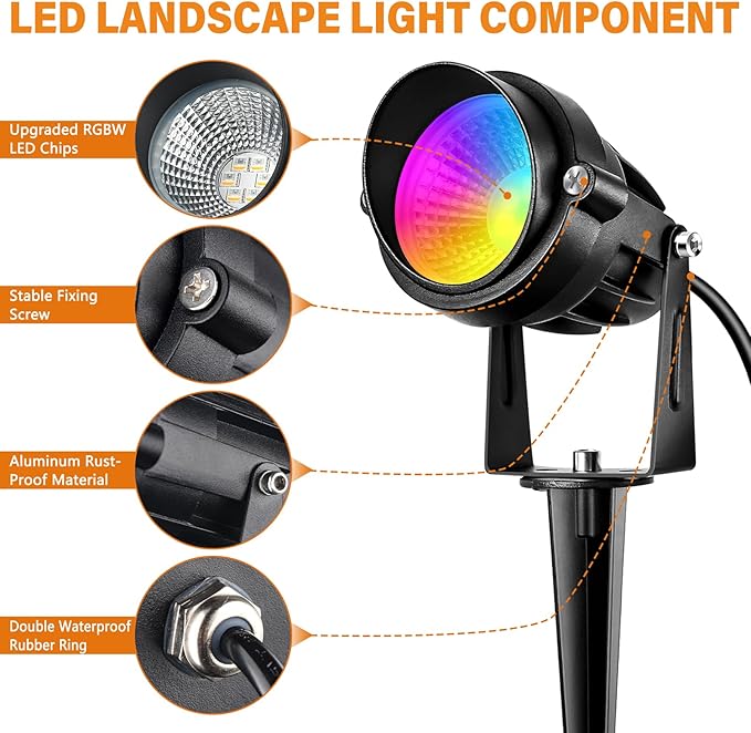 Halloween Christmas Spotlight Outdoor RGB Spot Lights 10W LED Landscape Lights Spot Lights Outdoor with 16 Color Changing for Yard Garden Decor Landscape Lighting with Remote IP67 Waterproof (6)