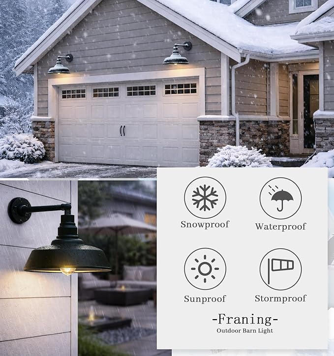 12 Outdoor Gooseneck Barn LightBlack Farmhouse barn Wall Light Waterproof Exterior Light Fixture for Garage Porch Patio or Shed