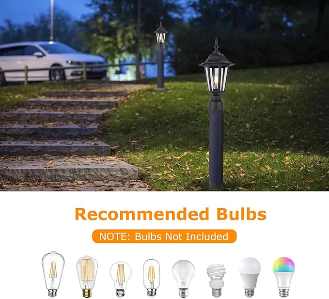 LIT-PaTH 16 Inch Outdoor Lamp Post Light Fixture Exterior Pole Lantern with Clear Glass Hardwired Aluminum Post Lighting for Driveway Garden Yard Matte Black 2-Pack