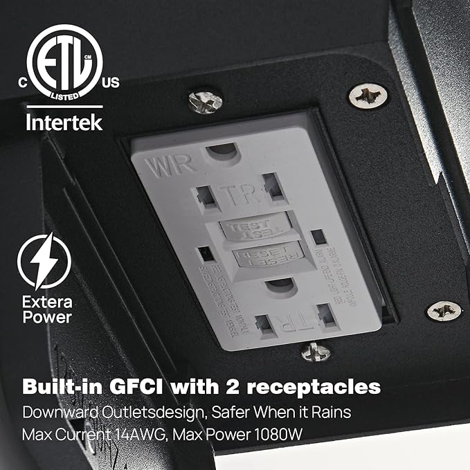 Dusk to Dawn Porch Lights with GFCI Outlets Waterproof Outdoor Wall Lights Exterior Lighting Fixtures Modern Outside Lights Wall Mount for House Patio GarageBlack11.8''H 2 PC