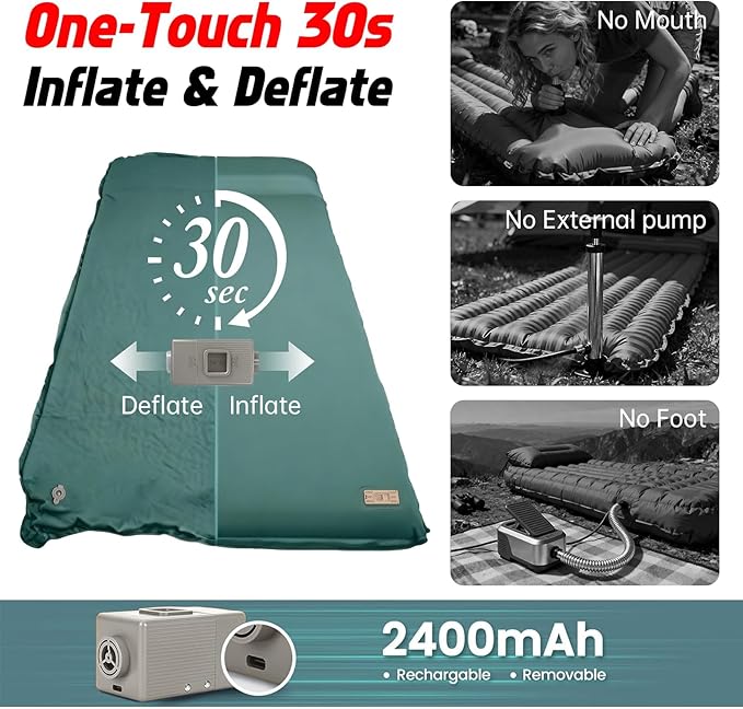 3-Piece Camping Sleep System with Self Inflating Sleeping Pad Waterproof Tarp &amp Sleeping Bag Built-in Pump 3.2 Thick Tent Mattress R-Value 9.5 All-Season Gear for Backpacking