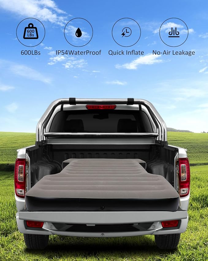MIROZO Truck Air Mattress Bed for 6-6.5FT Full Size Short Car Beds Inflatable Air Mattress with Air Pump for Outdoor CampingTentTruck(Grey)