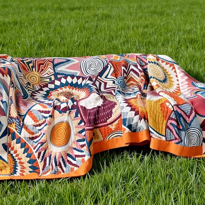 ITFRO Boho Throw Blanket 100% Cotton 4 Layer Muslin Blanket Twin Size 60x80 Lightweight Breathable Rustic Bed Throw Art Geometry Farmhouse Decor for Sofa Couch (Boho Colorful 60x80)