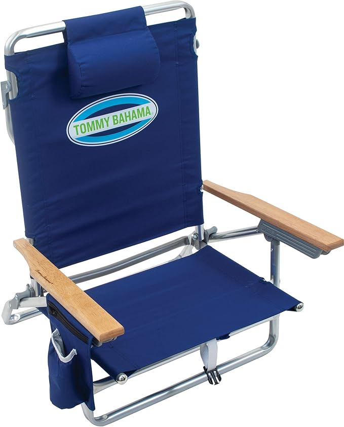Tommy Bahama 5-Position Classic Lay Flat Folding Backpack Beach Chair Polyester Navy