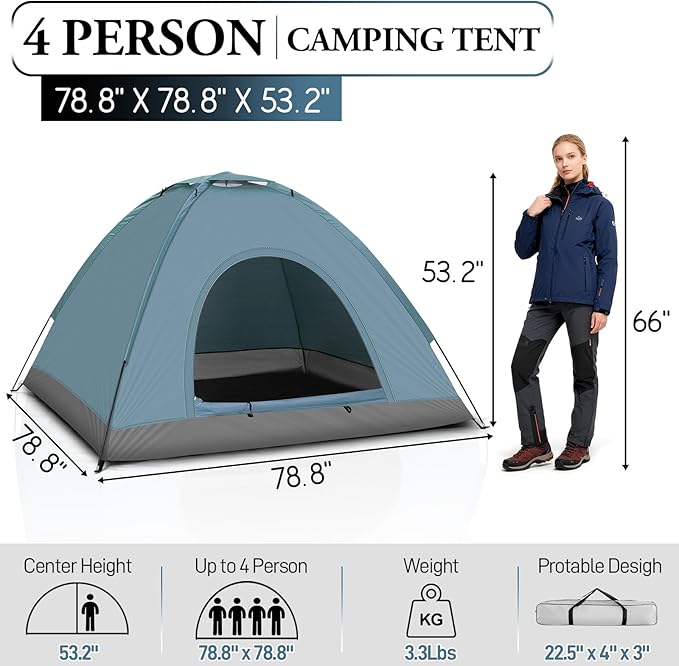 Outvita Camping Tent 4 Person Dome Tents with Rainfly &amp Carrying Bag Waterproof Easy Setup Tent with Mesh Windows for Camping &amp Hiking