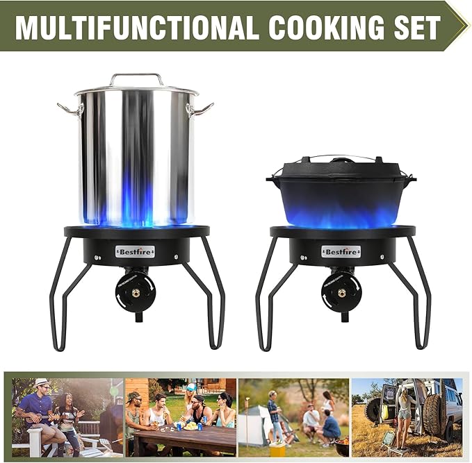 Bestfire 16 Single Propane Burner Camping Stove with 4 Feet High Pressure 0-20 PSI Gas Burner Adjustable Hose 200000 BTU for Frying Camping Home Brewing and Turkey Frying