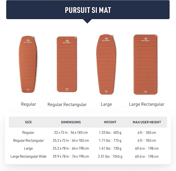 Sea to Summit Pursuit Self-Inflating Sleeping Mat for Camping and Backpacking Tapered - Large (78 x 25 x 2 inches)