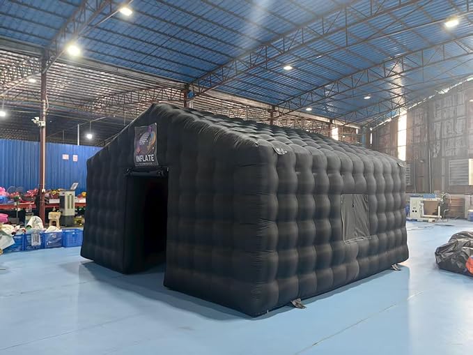 Black Portable LED Disco Lighting Mobile Night Club Tent Inflatable Cube Party Tent Inflatable Nightclub （16.5x16.5x14ft with Blower ）