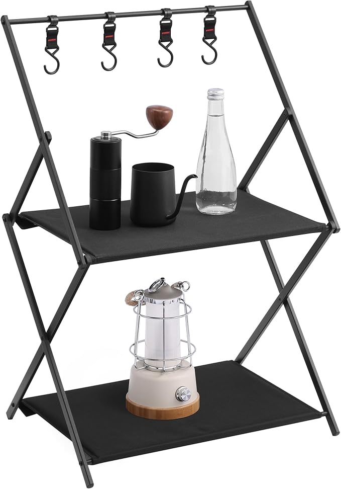 Navaris Camping Kitchen Station - Lightweight Durable &amp Foldable Camp Table - Pop Up Outdoor Folding Tables Ideal for Beach Picnic &amp Tailgate Use - Portable 2-Tier Cooking Shelf