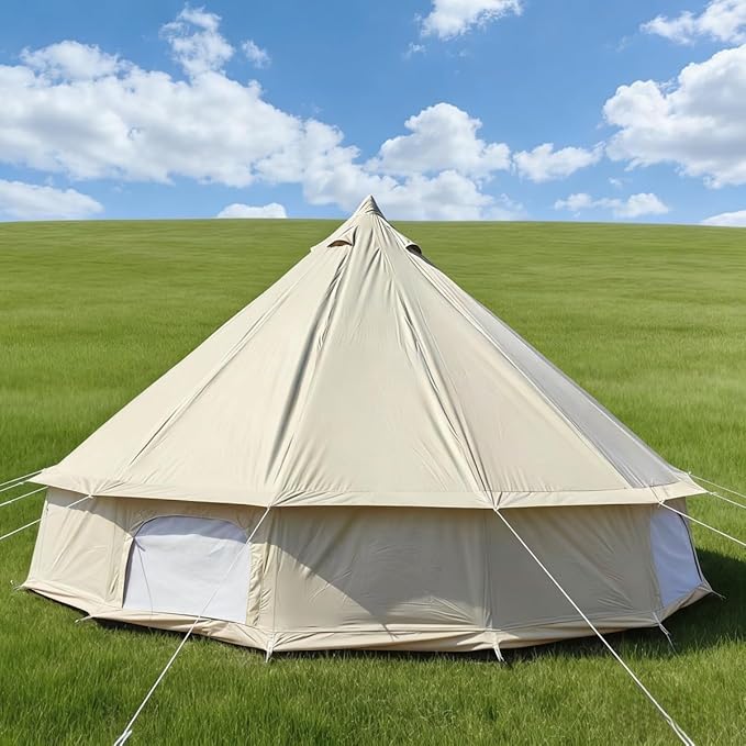 Outdoor Camping 13ft/16.4ft Oxford Bell Tent with Sewn-in Groundsheet for 4-8 Persons Large Glamping 4M/5M Yurt Tent with Stove Jack for Winter Camping
