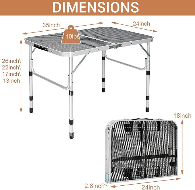 GYMAX Aluminum Folding Camping Table Adjustable Grill Table Portable Metal Grill Stand for BBQ Camping Outdoor Cooking