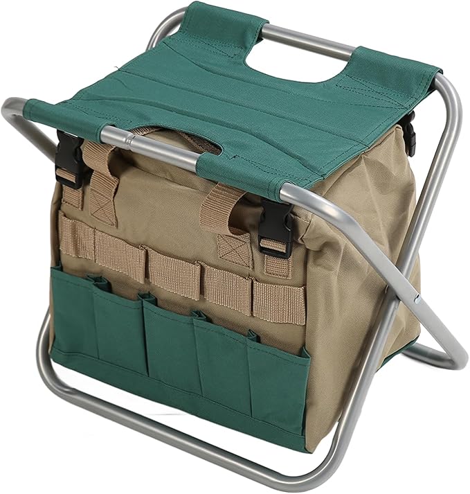 Folding Backpack Stool Multifunctional 600D Oxford Tool Bag with Detachable Seat for Gardening Fishing and Outdoor Camping (Silver)