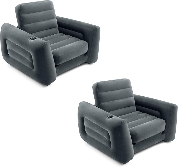 INTEX 66551EP Inflatable Pull-Out Sofa Chair Sleeper that works as an Air Bed Mattress Twin Sized (2 Pack)