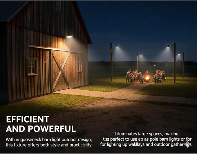 AGB101-AA11-MB Barn Lights Outdoor Fixture with Gooseneck Lamp - Classic Gooseneck Light Dome | Wall Mount RLM Design for Patios Gardens Entryways Garages Exterior Home Lighting
