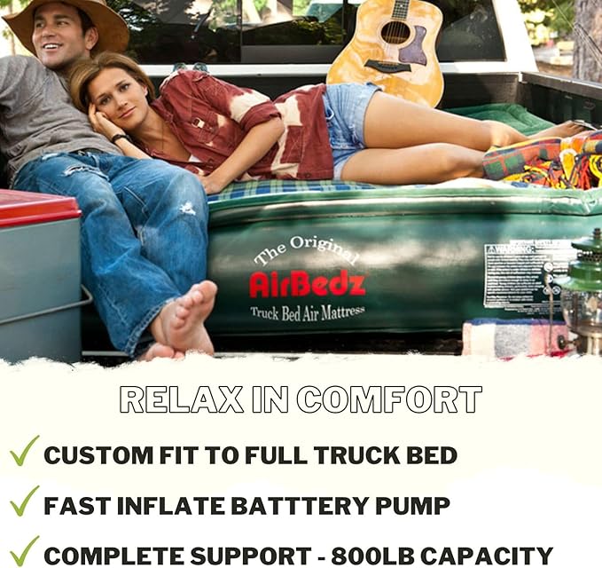 Pittman Truck Bed Air Mattress for 6.5 Foot Inflatable Truck Bed Mattress with Built in Pump &amp Wheel Well Inserts to Create a Camping Air Mattress - Fits Full Size Short Pickups