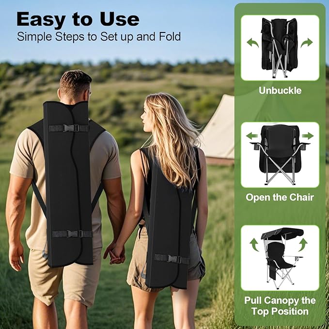 Portable Camping Chair with Canopy - Folding Chair with Canopy Durable 600D Oxford Canopy Chair for Camping Beach Picnics Fishing &amp Sports
