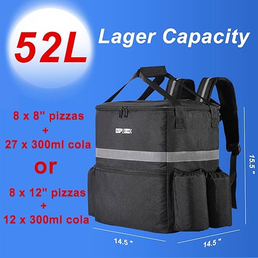 Food Delivery Backpack with Cup Holder Insulated Pizza Delivery Bag for Bike Hot/Cold Bag for Food Delivery for Uber Eats Doordash Postmates Leakproof Reflective Strip（Black）