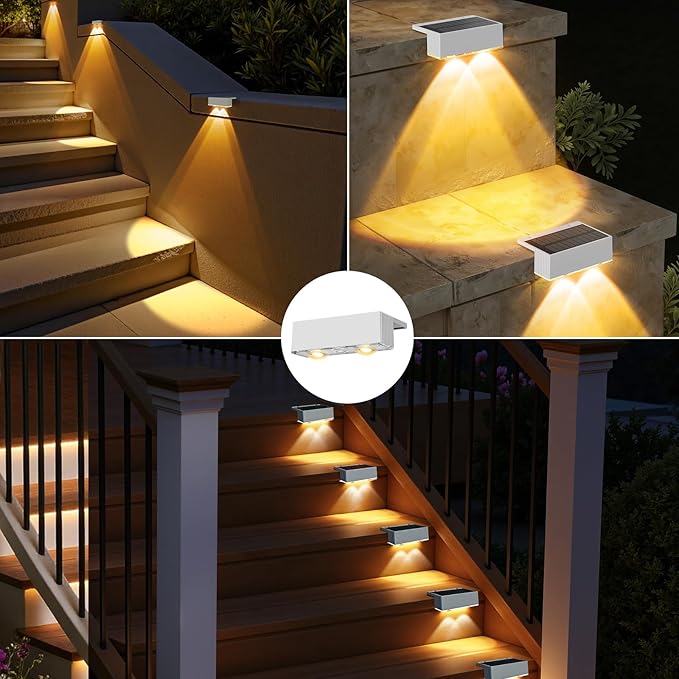 NIORSUN Solar Fence Lights12 Pack Deck LightLed Outdoor Lamp 3000K/6000K + RGB Wall LightsIP45 Waterproof Solar Powered Light for Backyard/Pool/Railing/Patio/Porch/Step (White)