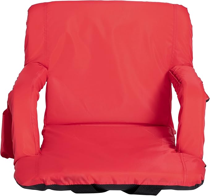 BizChair Set of 2 Red Portable Lightweight Reclining Stadium Chairs with Armrests Padded Back &amp Seat - Storage Pockets &amp Backpack Straps