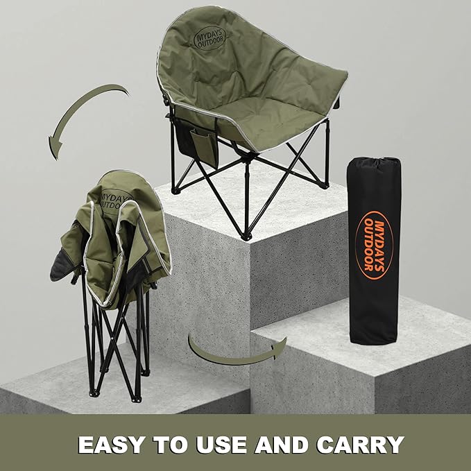 Oversized Camping Chair Portable Folding Moon Chair with Side Pocket Heavy Duty Outdoor Chair for Camping 400lbs Support (Green)