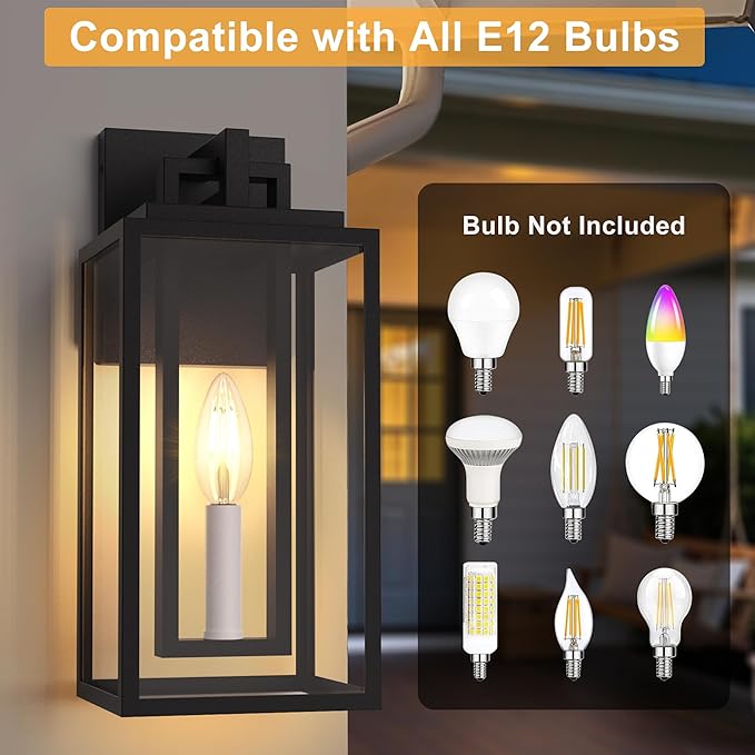 Modern Outdoor Wall Lights 14In Exterior Lighting Fixtures with White E12 Base Wall Mount Lantern Waterproof Outside Sconce for House Porch Patio Yard Front Door